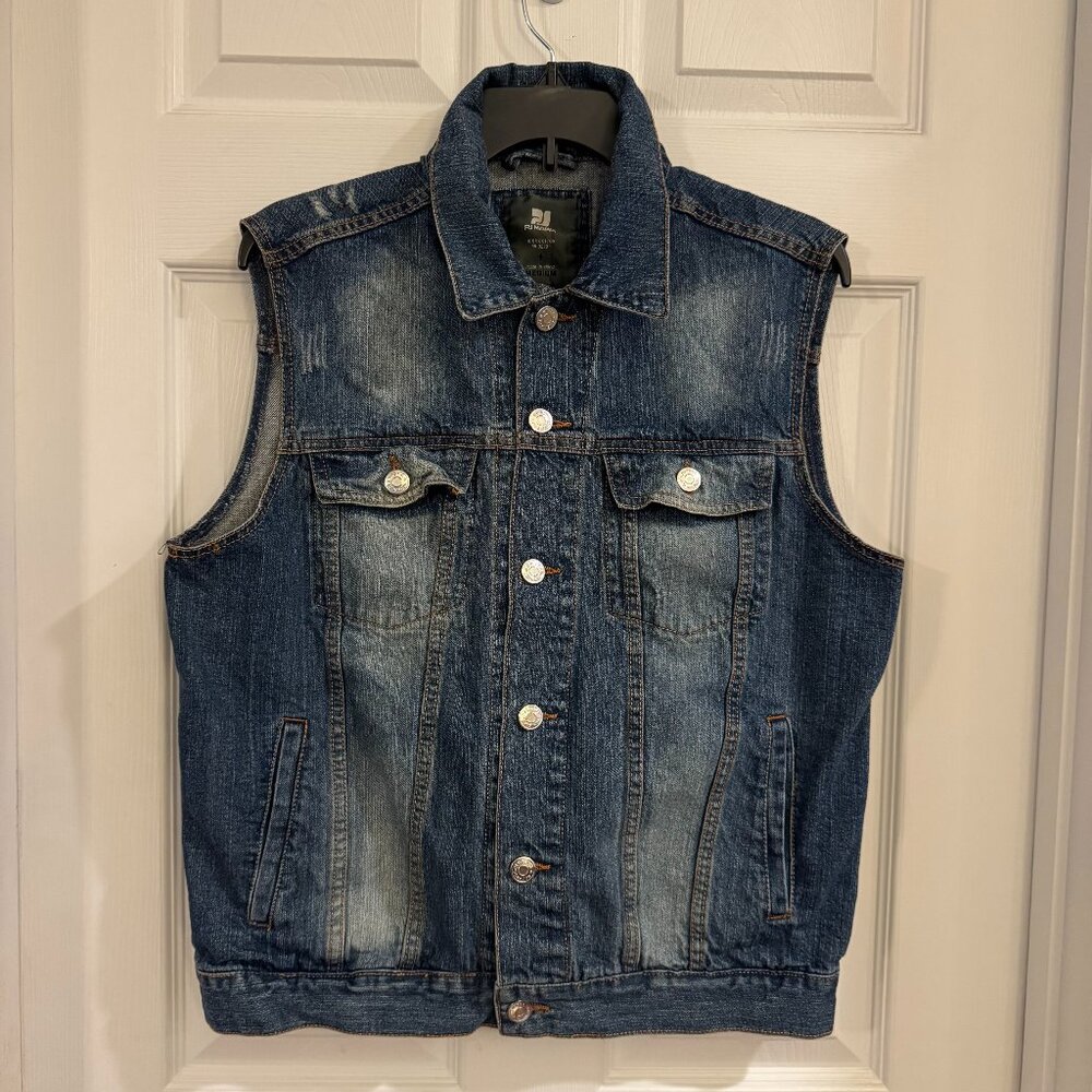 PJ‎ Mark Women's Jean Button-Down Vest Distressed Worn Look M